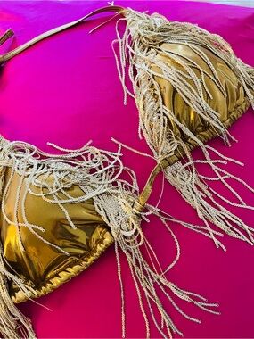 LARGE GOLD FRINGE MISSGUIDED UK BIKINI TOP